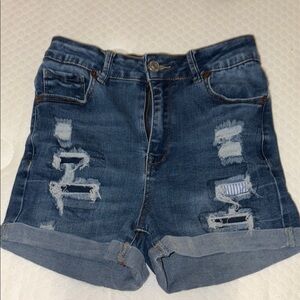 Wax Jean Blue Distressed Jean Shorts